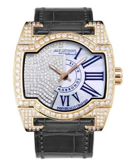 Luxury Replica DeLaCour SAQRA PETITE 1 QUARTZ ROSE GOLD FULL DIAMOND CASE ECLIPSE DIAL WAPG0326-1147 watch